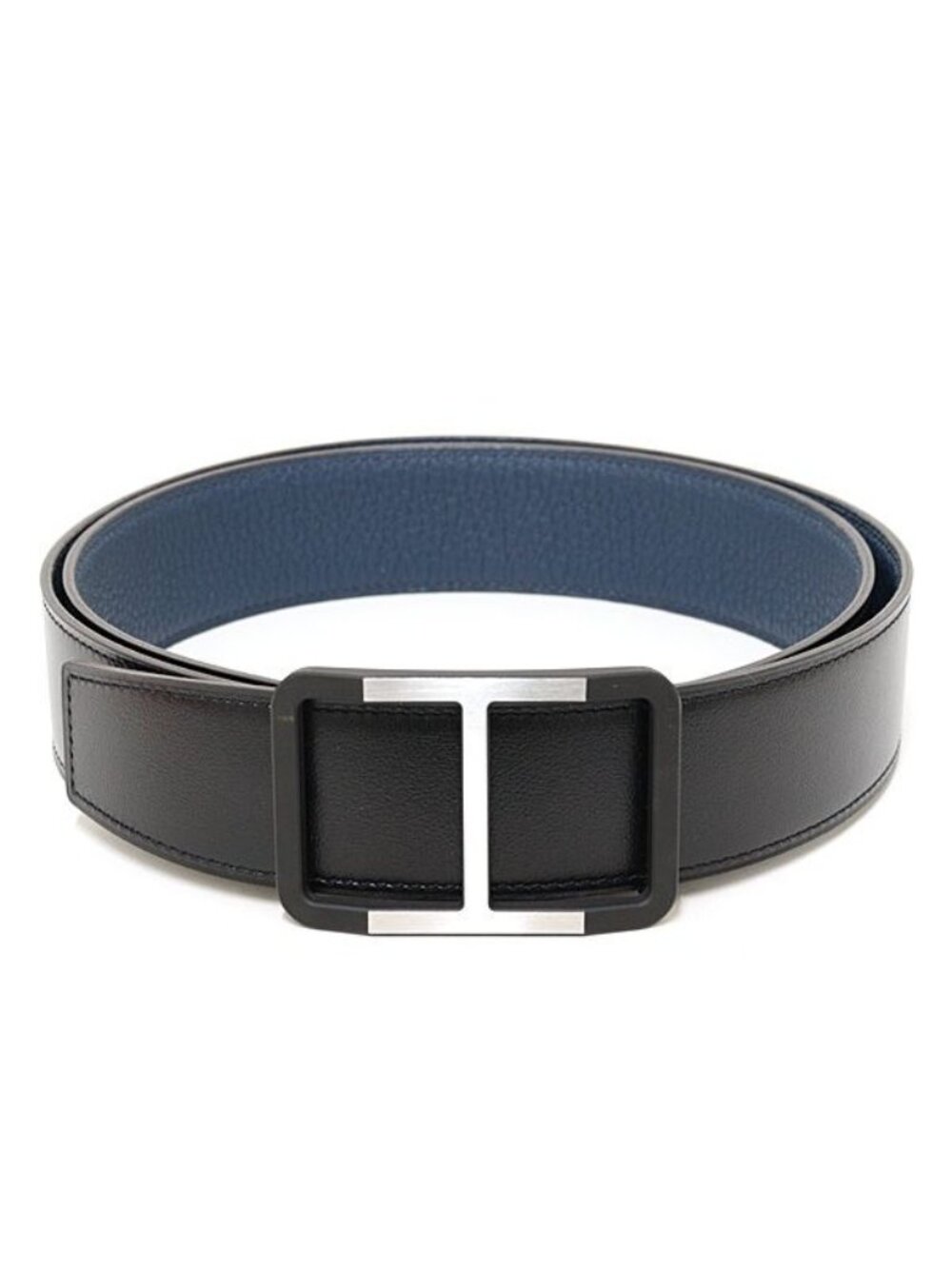 Hermes Belt Buckle & Leather 38 Black Blue Calf Togo